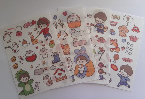 Boys cartoons Stickers, 4Pcs, Qing He Zi Series, Original, DIY, Decoration Sticker, Creative, Scrapbooking, Stationery, School Supplier,