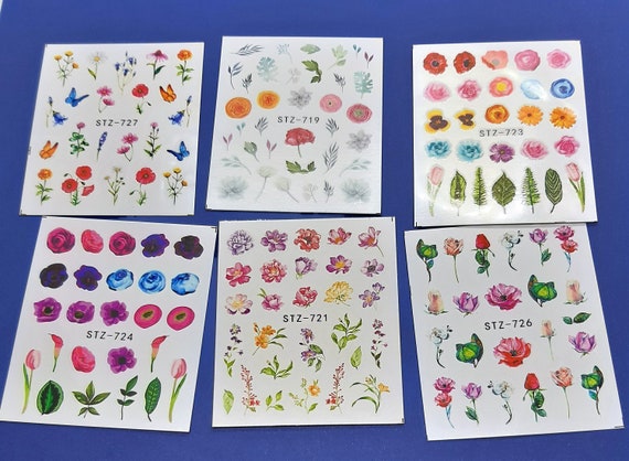 Watercolor Floral Flower Nail Sticker Nail Decals Set Designs Gel Manicure Decor Water Slider 24sheets/120 Popular Pictures