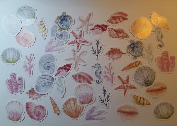 Sea Life Stickers, Under the sea Stickers, Beach Stickers, Memorabilia, Scrapbooking, Planner, Set of 22/45 pieces, Paper Stickers,