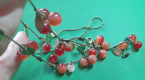 Old Bronze Vine and Orange Resin beads Necklace/Earrings  Fashion Korean Jewelry  Gifts. In Gift Bag.