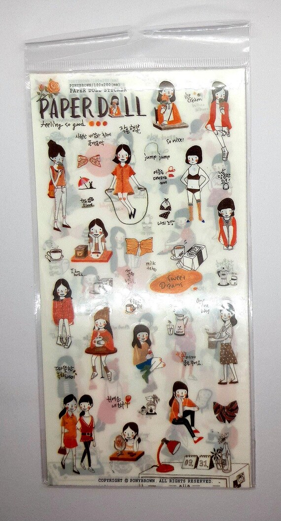 Paper Doll Sticker, PVC, Cartoon Sticker, Everyday Tasks, Diary Sticker, Scrapbook, Decoration, Stationery Stickers, Set of 6 sheets