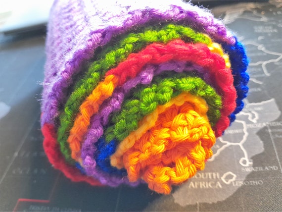 Rainbow scarf, cotton, crochet, 112 x 13 centimeters