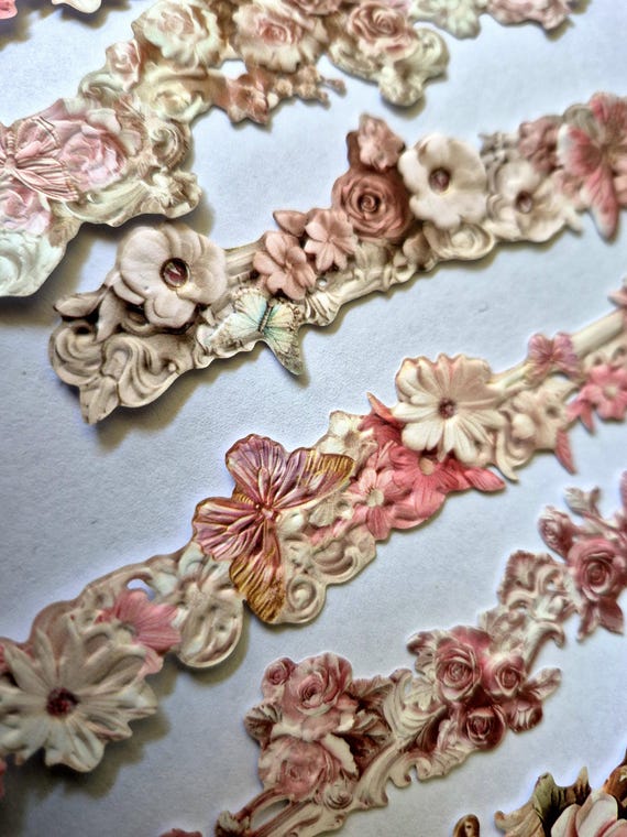 Floral stickers, 5/10 pieces Long Floral Stickers, embossed design, in purple or pink