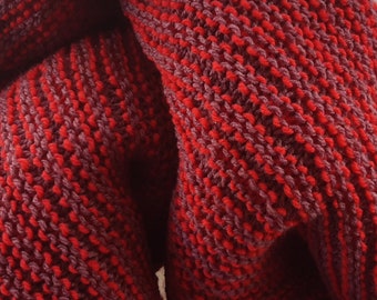 Shawl/Throw Handknitted, red and burgundy, soft and warm, 126x66 centimeters,