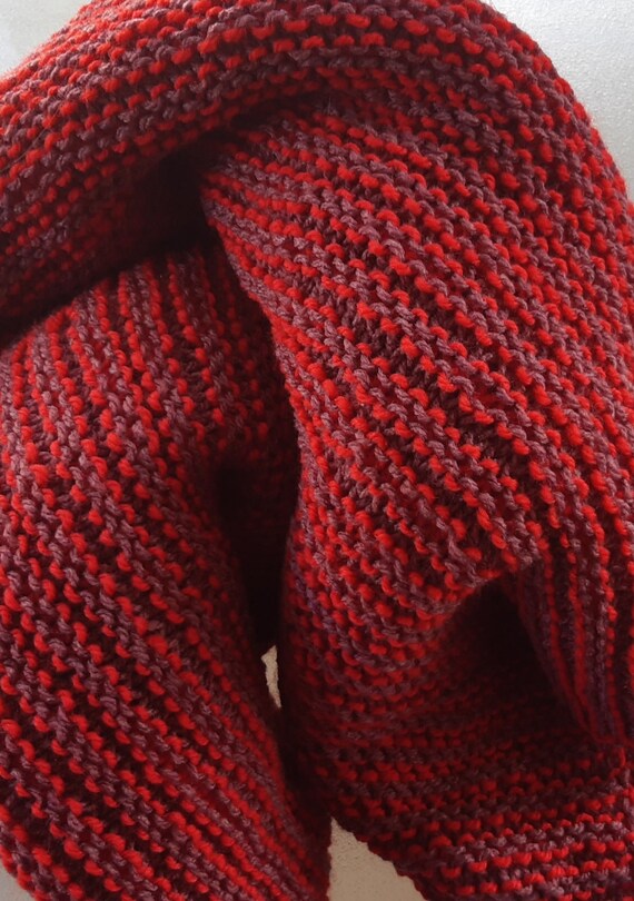 Shawl/Throw Handknitted, red and burgundy, soft and warm, 126x66 centimeters,