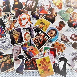 Naklejki World Artists, Słynne obrazy, Wielkie dzieła sztuki, Najwięksi malarze, Dla miłośników sztuki, Materiały do scrapbookingu, Zestaw 50 unikalnych sztuk