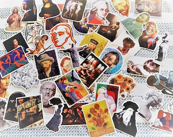 Famous Artists Stickers: Art History Scrapbooking, 25/50 Unique Waterproof Pieces
