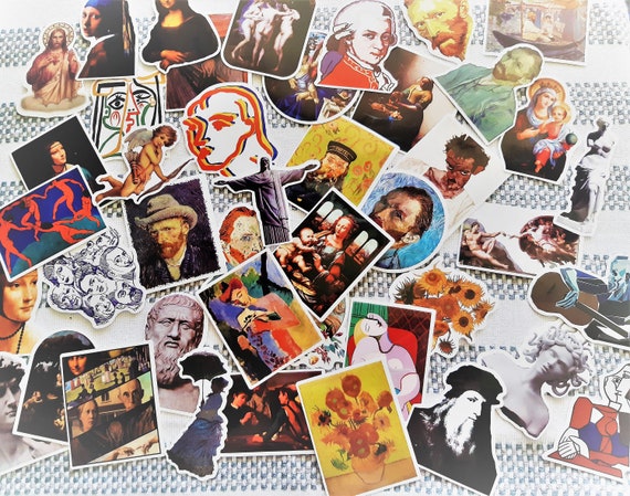 World Artists Stickers, Famous paintings, Great pieces of Art, Greates Painters, For Art Lovers, Scrapbooking Material, Set of 50 unique pcs