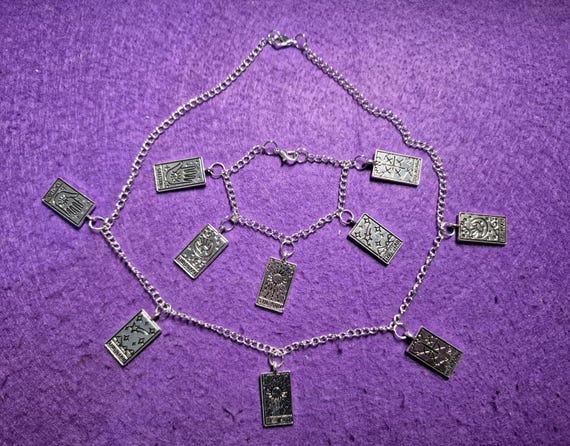 Silver Tarot Necklaces and a matching bracelet, hand-made, in a velvet bag