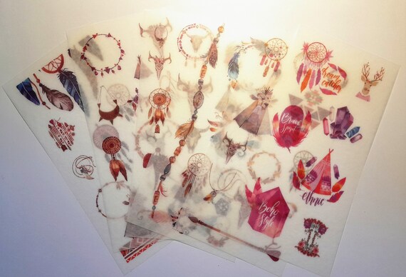 Dream Catcher Stickers Bohemia Style 6 Sheets Colorful Feather Decorative Stickers Label Stick Decoration