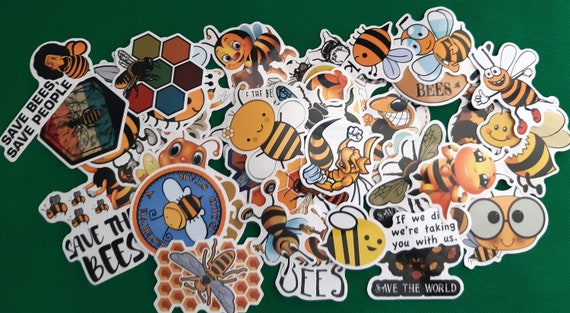 Save The Bees Cute Honeybee Cartoon 50pcs Scrapbooking Phone Laptop Car Stickers Pack for Kids Toys Notebooks Stationery Sticker