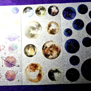 Kattenstickers, planetenstickers, 3 vellen, veel stickers, zelfklevend, washi-papieren sticker label plakboekmateriaal, doe-het-zelf, decoratie