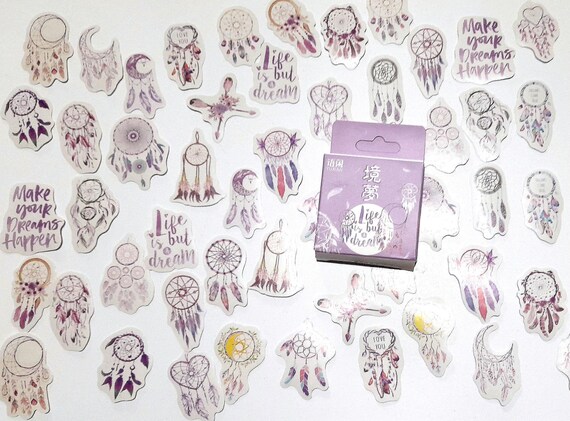 Dreamcatcher Stickers, Feather Stickers, Symbolic Stickers, 50 pcs, Romantic Decorative Paper Stickers, Amerindian Symbolism Decoration