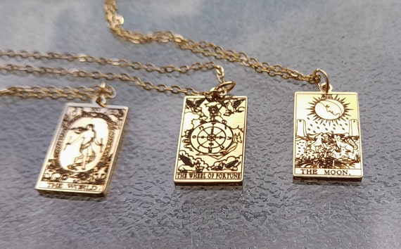 Stainless Steel Classic Tarot Cards Pendant Necklace Golden Colour Major Arcana Divination Tarot Card Necklaces, Original Necklace, 1 piece