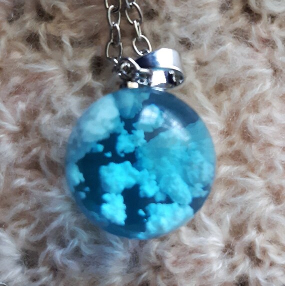 Necklace, Resin Round Ball Moon Pendant, 45 centimeters chain, adjustable. In Gift Bag.