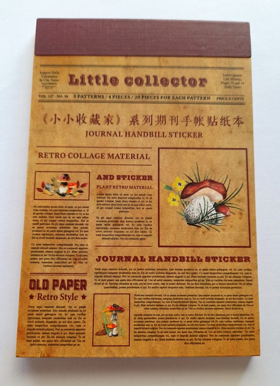 Vintage Mushrooms Stickers Book, 20 sheets Decorative Mushrooms Stickers, Scrapbooking Label Diary Stationery Album Retro Journal Planner