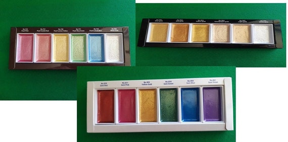 Kuretake GANSAI TAMBI Starry/Pearl/Gem Solid Watercolor Paints 6 Colors