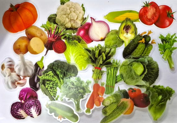 Vegetable Stickers, Educational, 25 pieces, Kids and Students, Waterproof Plastic Stickers
