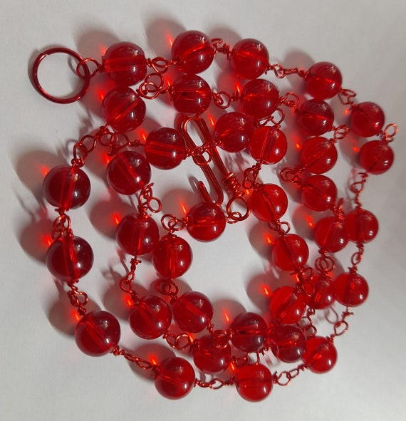 Necklace, Natural Red Glass Crystals Stone Beads and aluminium red wire in 2 styles