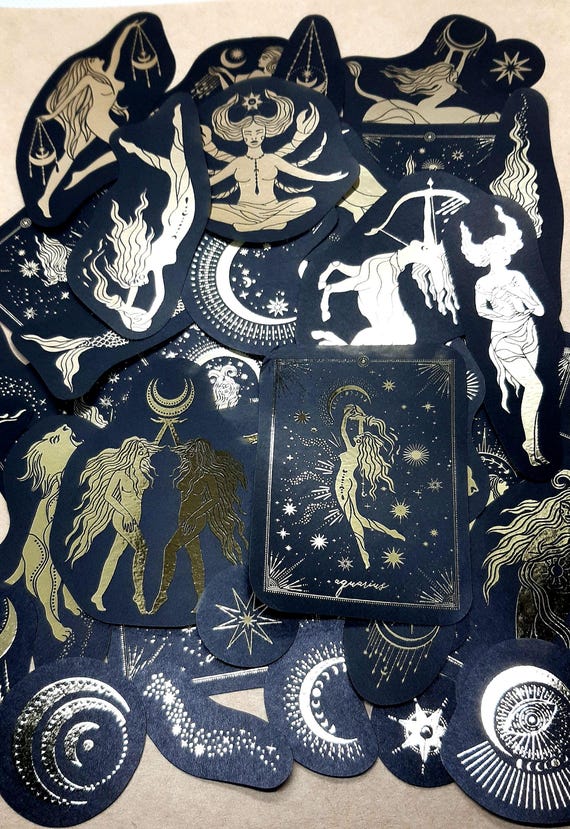 Constellations Stickers, Black and Gold Stickers, Golden Print Stickers, Washi stickers, Set of 40, Decorative Stickers, Scrapbooking,