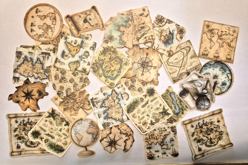 Printable Stickers Map Vintage Map Stickers, 25 Pieces, Scrapbook Collage Set - Etsy