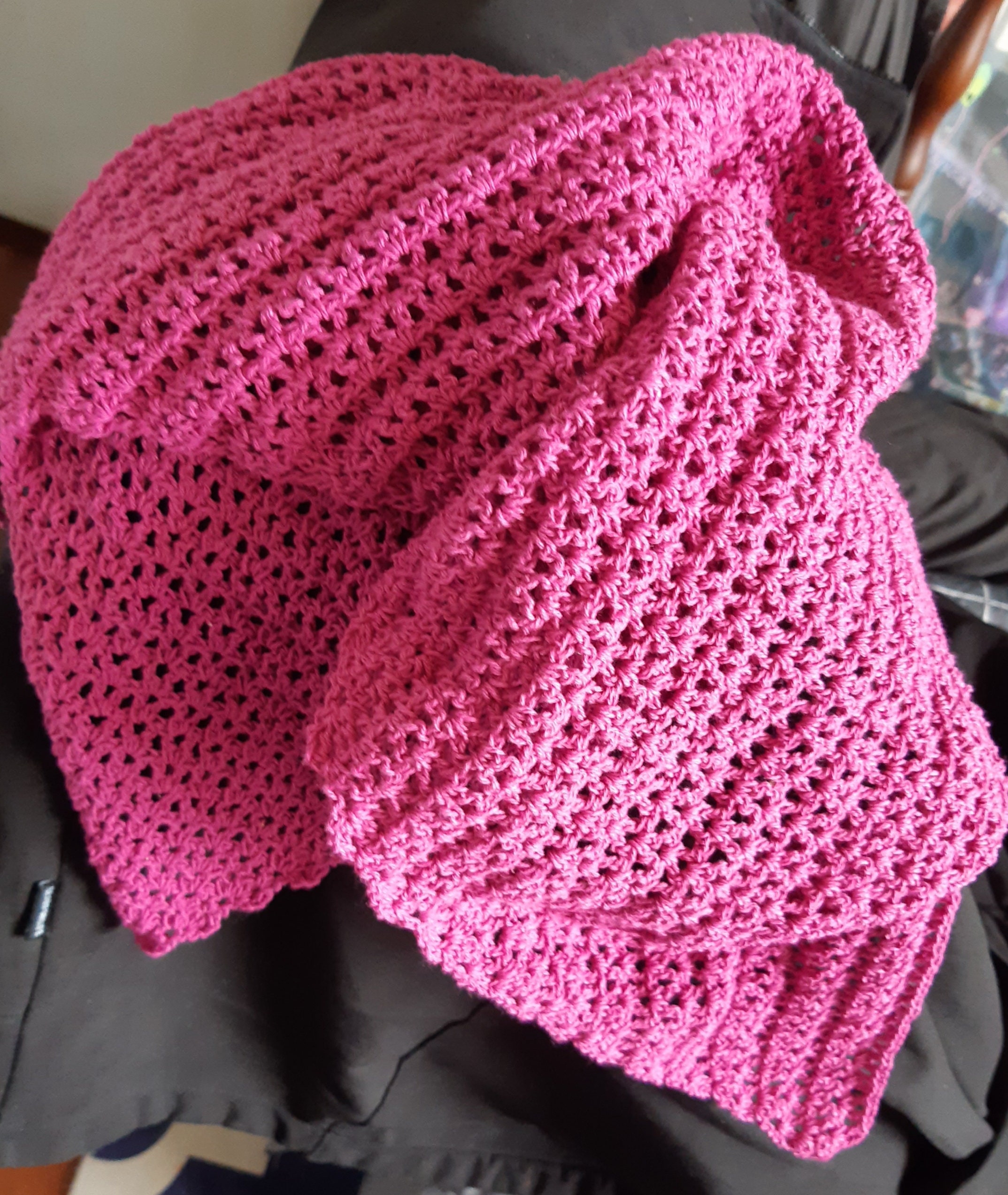 Handmade handmade scarf cloth triangular scarf unique blue pink large crocheted
