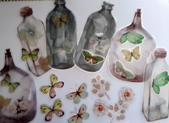 Stickers in Bottle, PET Stickers, Set of 30, Vintage Style, available in 3 collections to choose from,