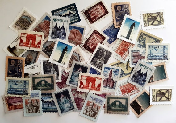 Stickers, Vintage Post Cards Style, Set of 46