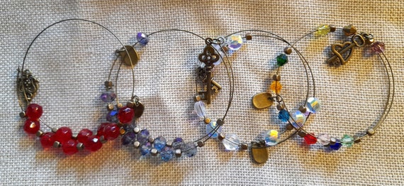 Hand Made Bracelet, Old Bronze and Crystal beads and Charm, Adjustable, 1 piece. In Gift Bag.