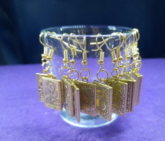 Golden Tarot Earrings, hand-made, available in 6 designs, set, in a velvet bag