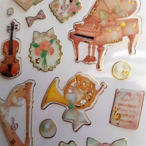 Vintage Music Instruments Stickers, Music Notes Stickers, For Music Lovers, I love music Stickers, 1 Sheet a lot of stickers, Gold Stamping
