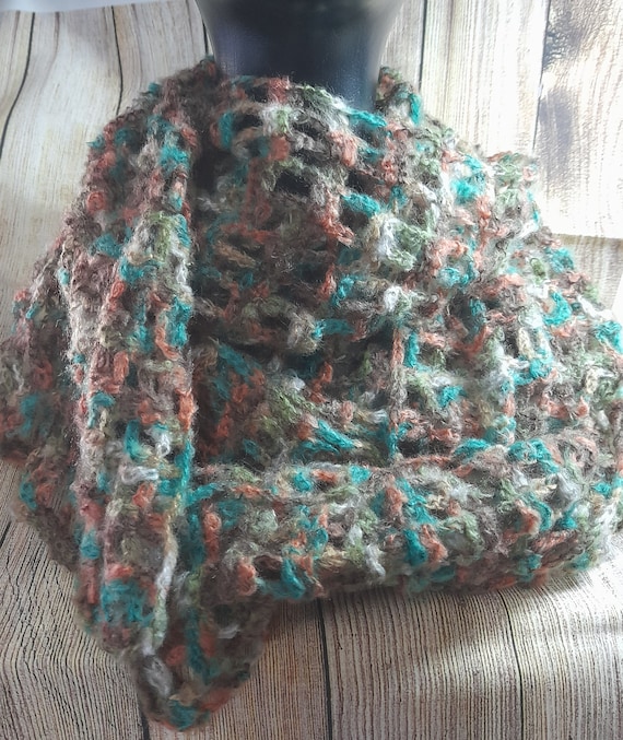 Scarf,  Soft and Cuddly,  Mohair 3 colours, Crochet Hand Made, 172 x 26 centimeters