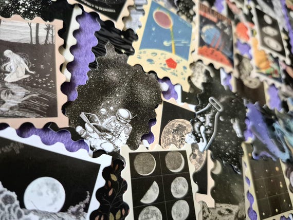 Night sky stickers, Astronomy Stickers, Vintage Stamps, 25/50 pieces Postal Stamps Design, Decorative, For Scrapbooking, Envelopes, Journal.