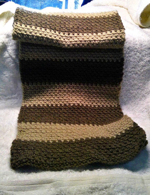 Dark and Light Brown Scarf, Hand-knitted, Crocheted, Acrylic Yarn, 8 ply, 150x 25 centimetres