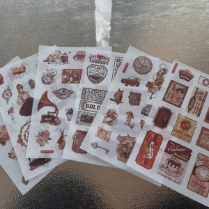 Pegatinas vintage, juego de 3/6 hojas, estilo vintage, buen rollo, scrapbooking, planificadores, adornos, etiquetas, papel japonés