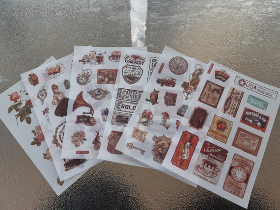 Vintage Sticker, set of 3/6 sheets, Vintage Style, Good Vibes, Scrapbooking, Planners, Embellishment, Labels, Japanese Paper