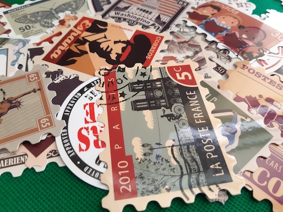 Retro Post Stamp Sticker Seal Label Mixed Travel Places 50pcs Scrapbooking Phone Laptop Stickers  Luggage Notebooks Retro Aesthetic Sticker