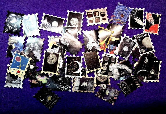 Night sky stickers, Astronomy Stickers, Vintage Stamps, 25/50 pieces Postal Stamps Design, Decorative, For Scrapbooking, Envelopes, Journal.