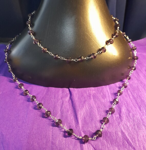 Necklace or Earrings. Purple and Silver Necklace or Earrings, Beaded chain, Purple crystal Faceted Beads. Handmade. 1 of a Kind