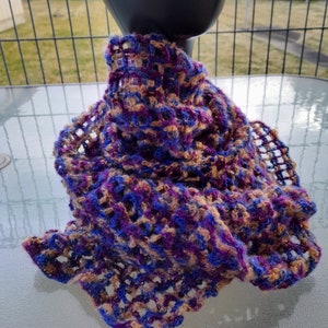 Scarf,  Soft and Cuddly,  Mohair 3 colours, Crochet Hand Made, 130 x 22 centimeters
