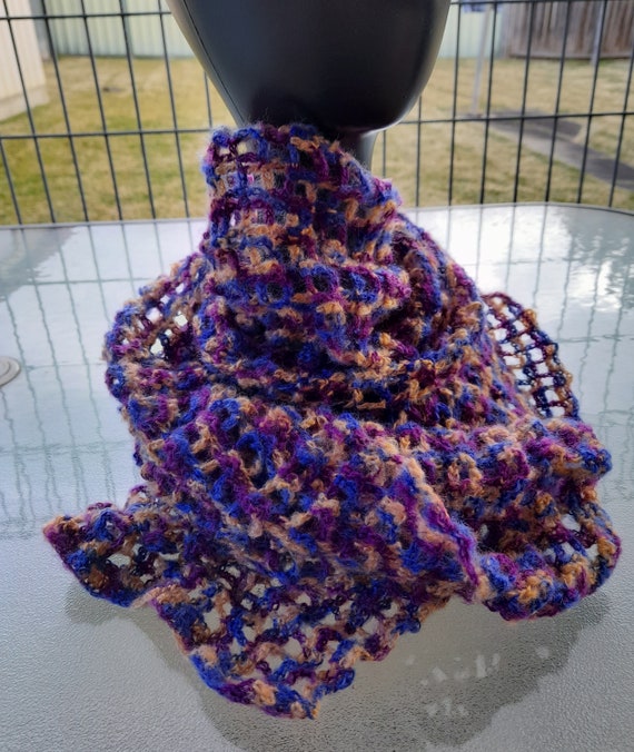 Scarf,  Soft and Cuddly,  Mohair 3 colours, Crochet Hand Made, 130 x 22 centimeters