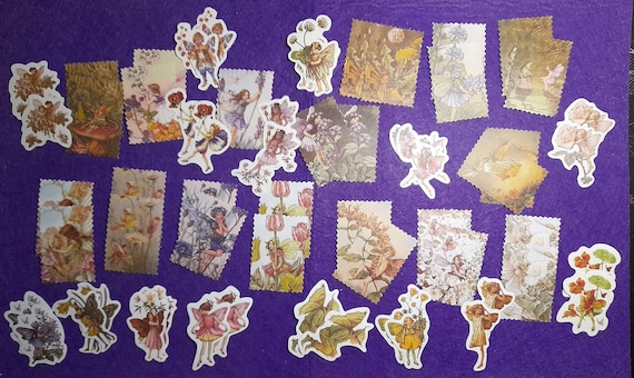 Retro Fairies or Mushrooms Philately Stickers 30/60 pieces Scrapbooking Label Diary Stationery Album Vintage stamps, Journal Planner