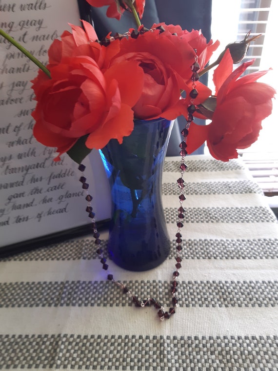 Necklace. Burgundy Amethyst beads and Tarnish Resistant Rose Pink wire. 60 centimeters long.