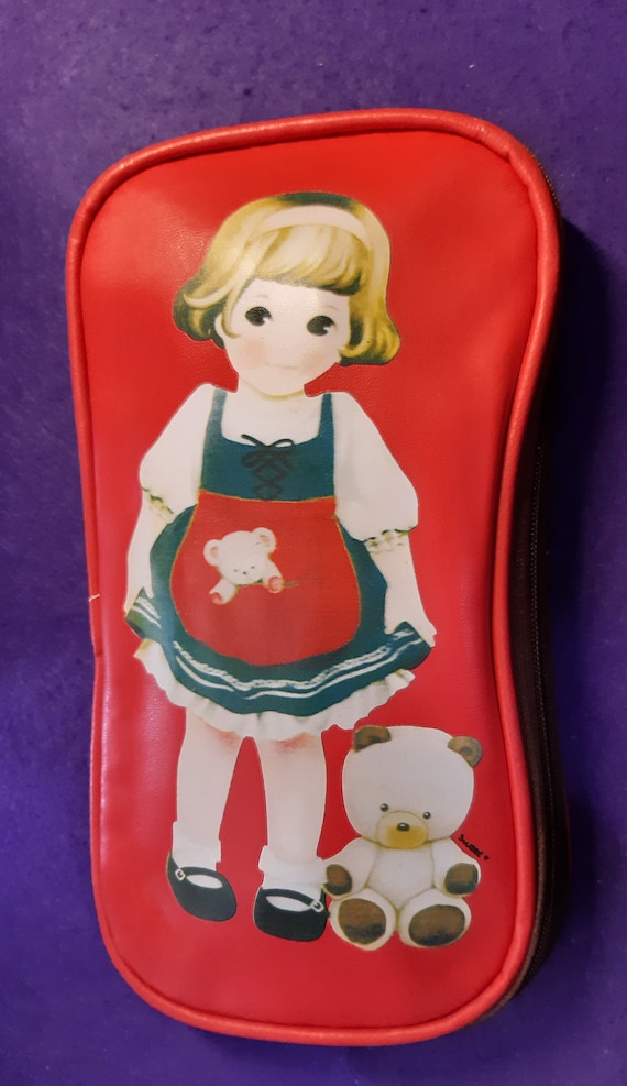 Cute Pencil Case Cartoon Doll Girl Pattern Pen Pencil Case Bag Cosmetic Makeup Bag School Pencil case, Vintage Style, Retro Roll, PU Leather