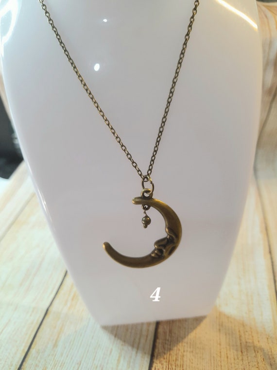 Old Bronze Necklace with Pendant Charm, Boho Style, Bronze alloy metal, 60 cm long chain. Hand made. In a Gift Bag. 9 styles to choose from