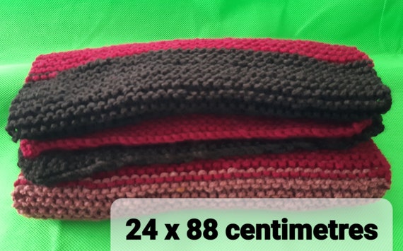 Rectangular Scarf, Handnitted , Acrylic yarn, Black and Wine colour, 88 x 24 centimeters