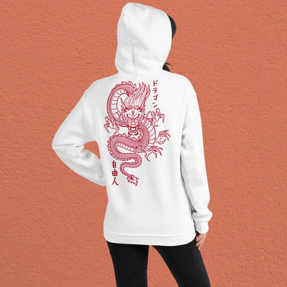 Aesthetic Red Anime Dragon Free Spirit Japanese Custom Dragon Sweater White Hoodie Red Design Unique Modern Gift for Her Him Etsy