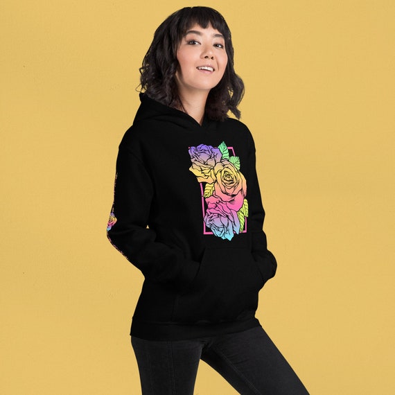 Hoodie with online roses on sleeves