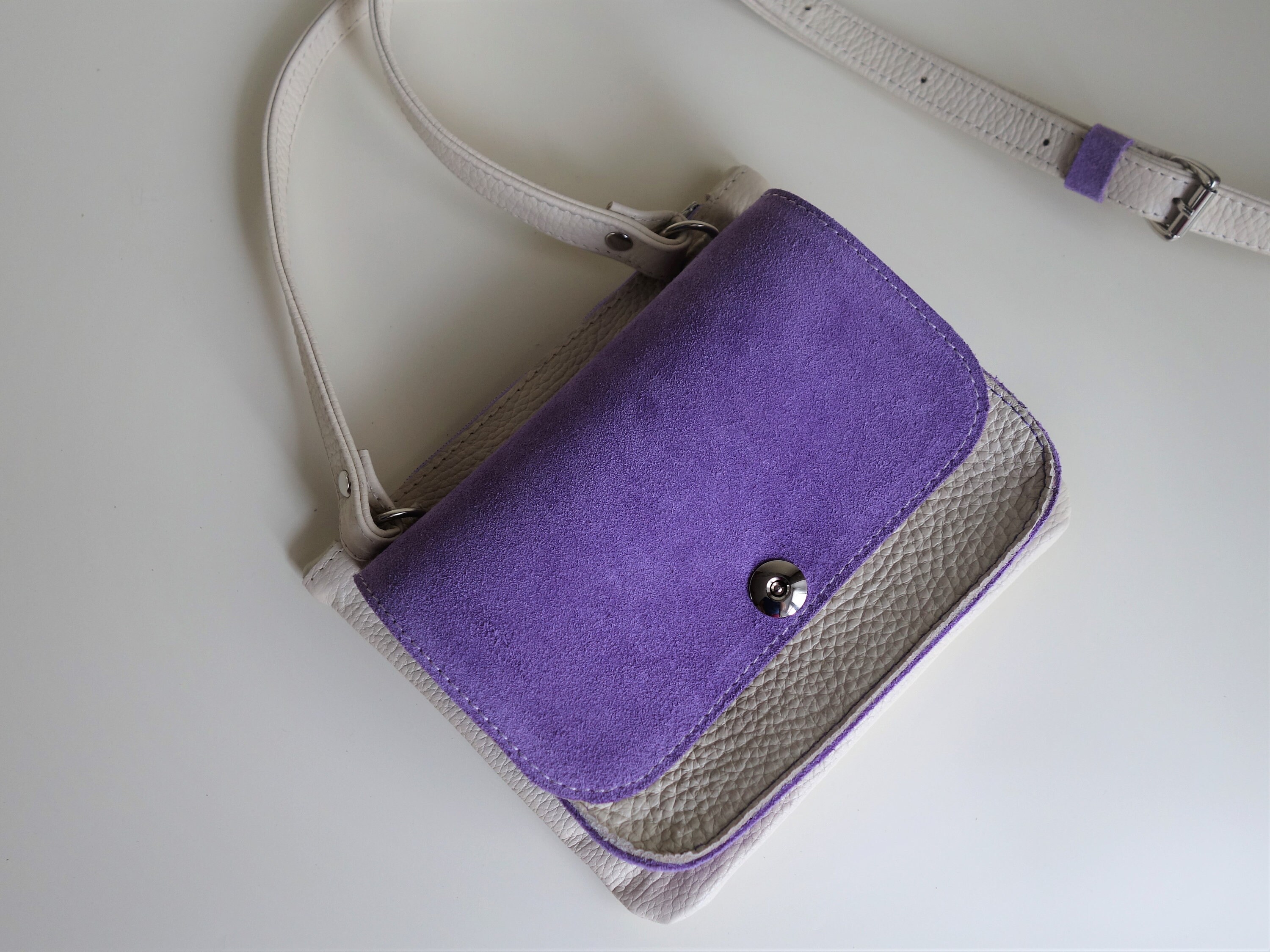 Small leather crossbody bag purple handbag | Etsy