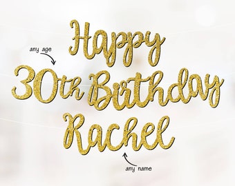 Personalised Custom 30th Birthday Banner Party Decorations ANY AGE 21st 25th Gold P1172